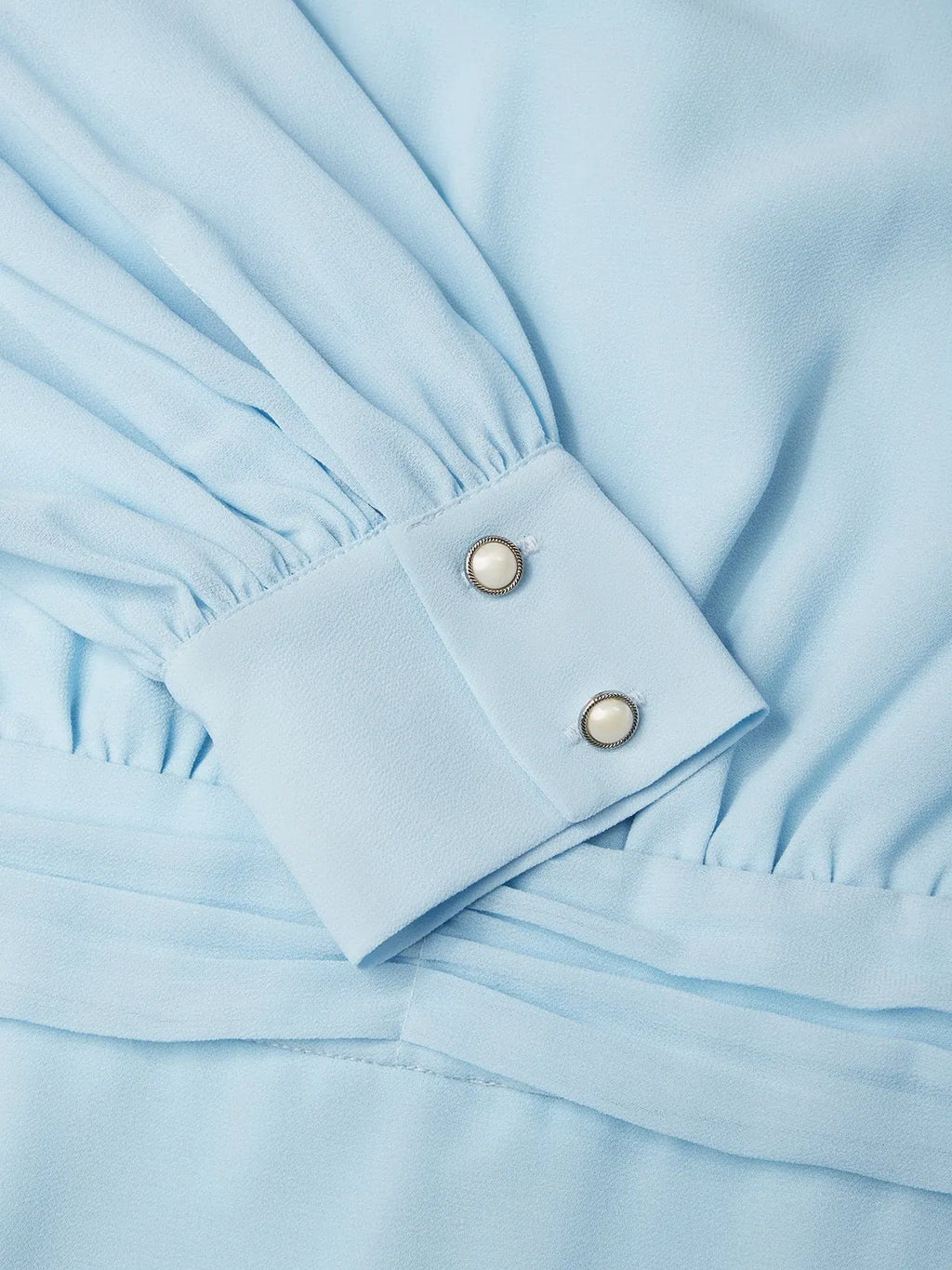 Light Blue Chiffon Mock Neck Long Sleeve Balloon Sleeve A-Line Maxi Dress