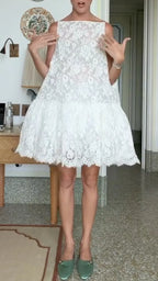 White Lace Sleeveless Swing Mini Dress