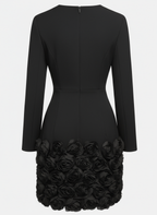 Navy Blue 3D Floral Classic V Neck Long Sleeve Sheath Mini Dress