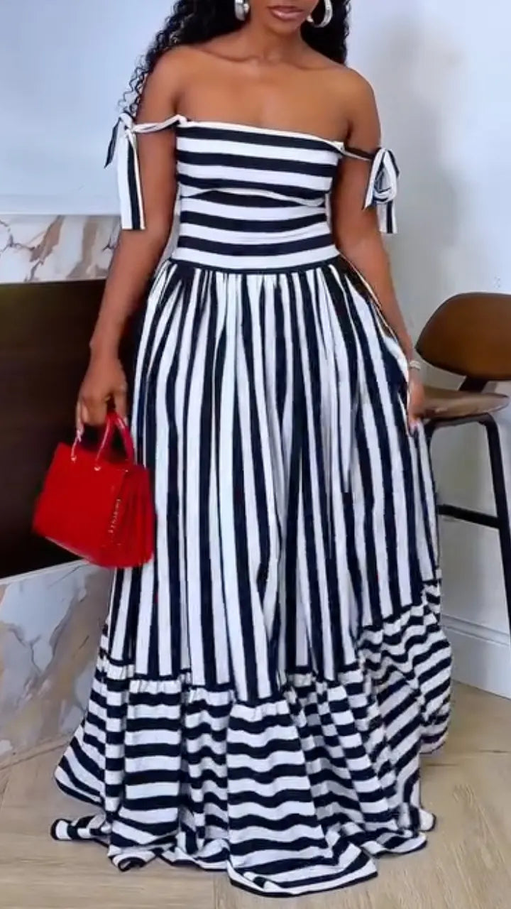 Striped Tie‑Strap Maxi Dress