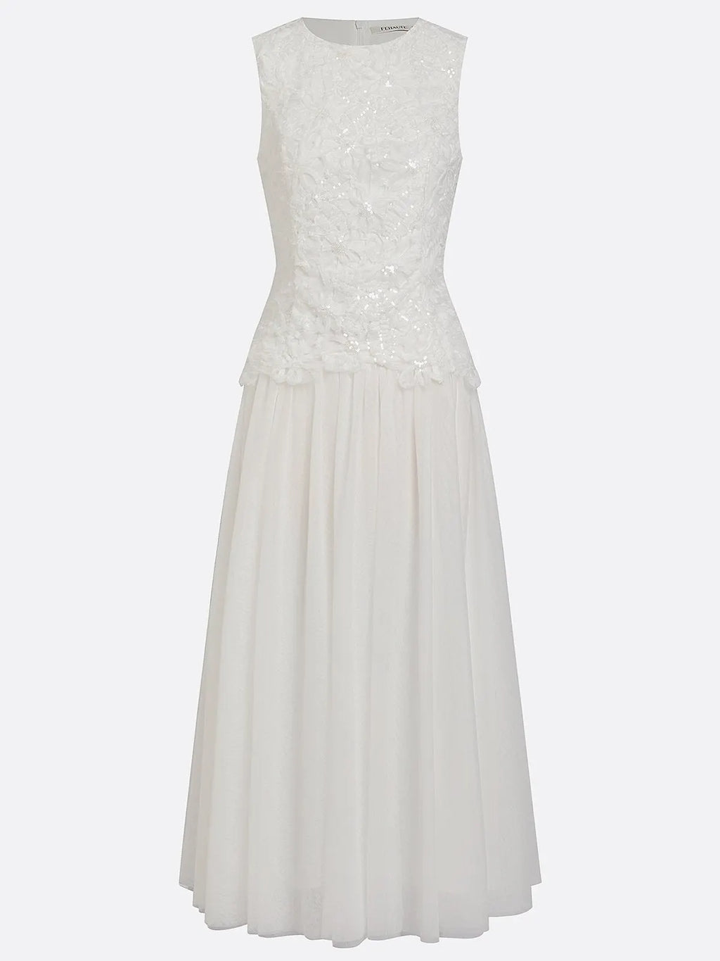 White Lace Classic Crew Neck Sleeveless A-Line Maxi Dress