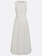 White Lace Classic Crew Neck Sleeveless A-Line Maxi Dress