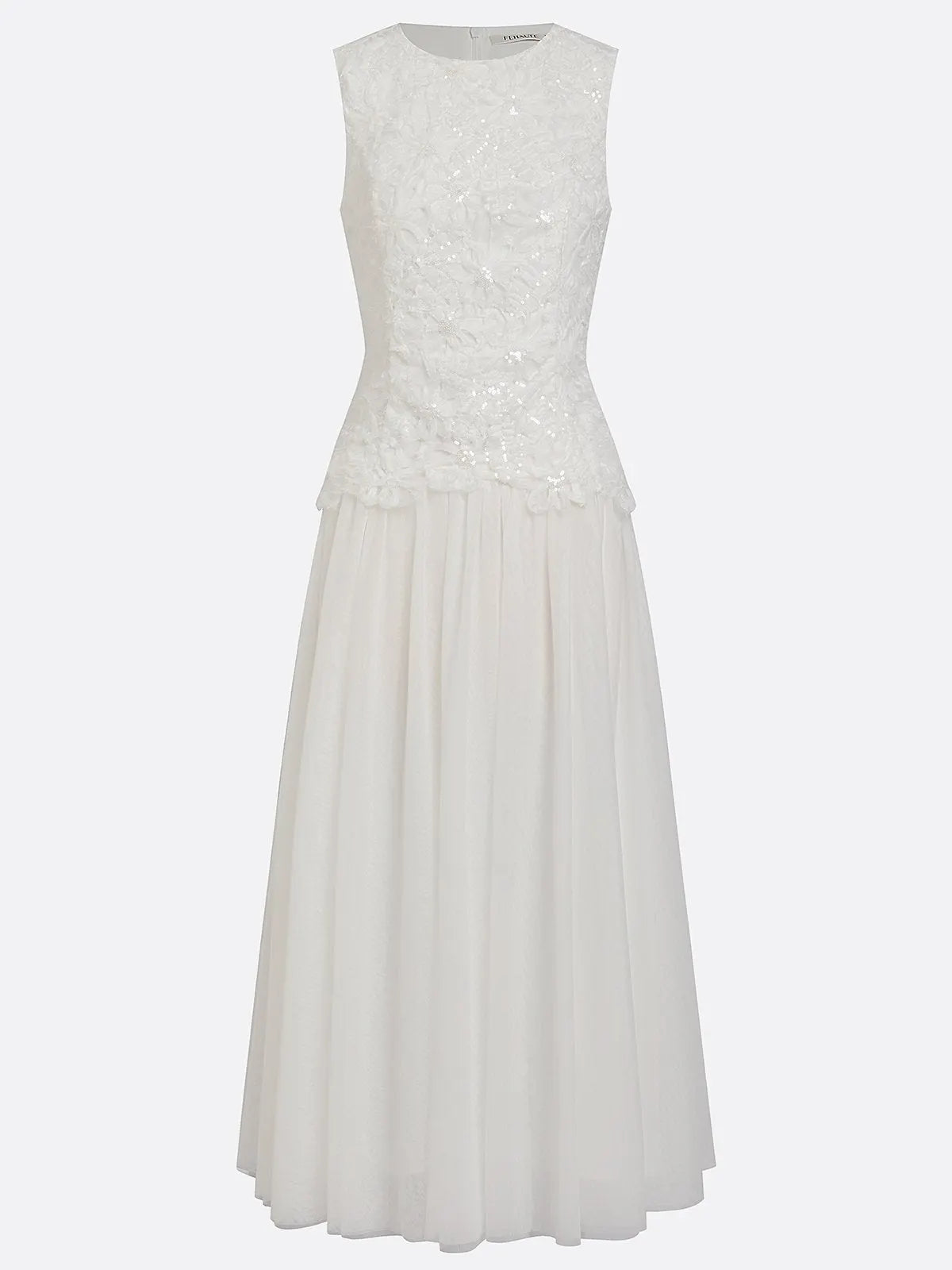 White Lace Classic Crew Neck Sleeveless A-Line Maxi Dress