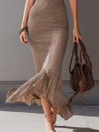 Vintage-style Heart-neckline Shimmering Knitted Midi Dress