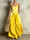 Yellow & White Striped Cami Top & Wide Leg Pants Set
