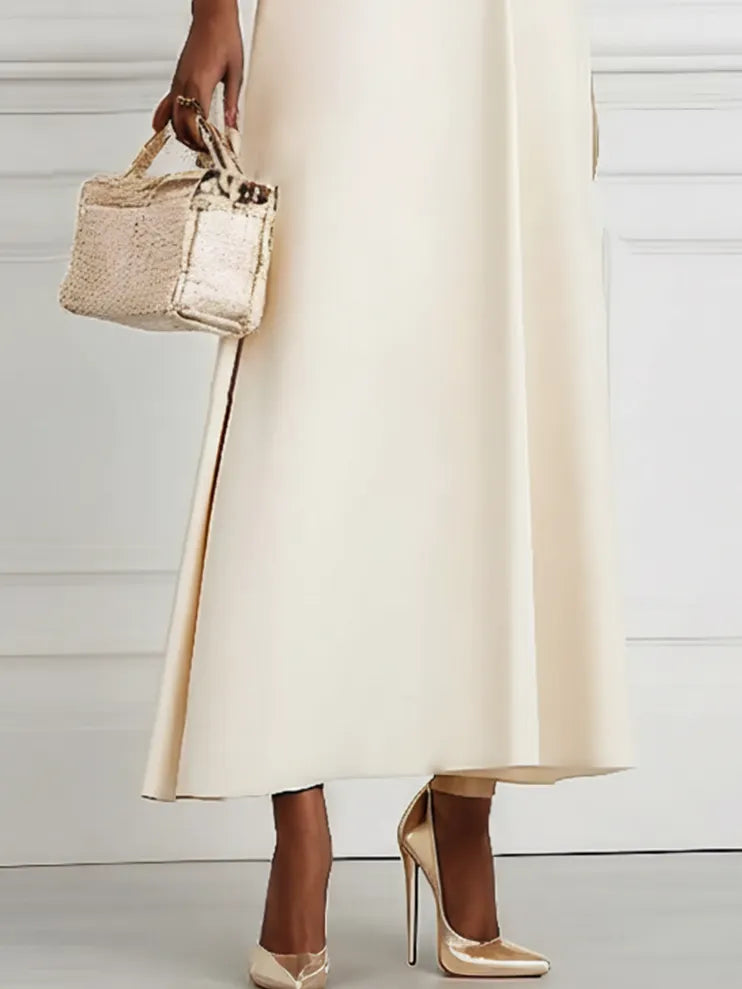 White Classic Off The Shoulder Half Sleeve A-Line Maxi Dress