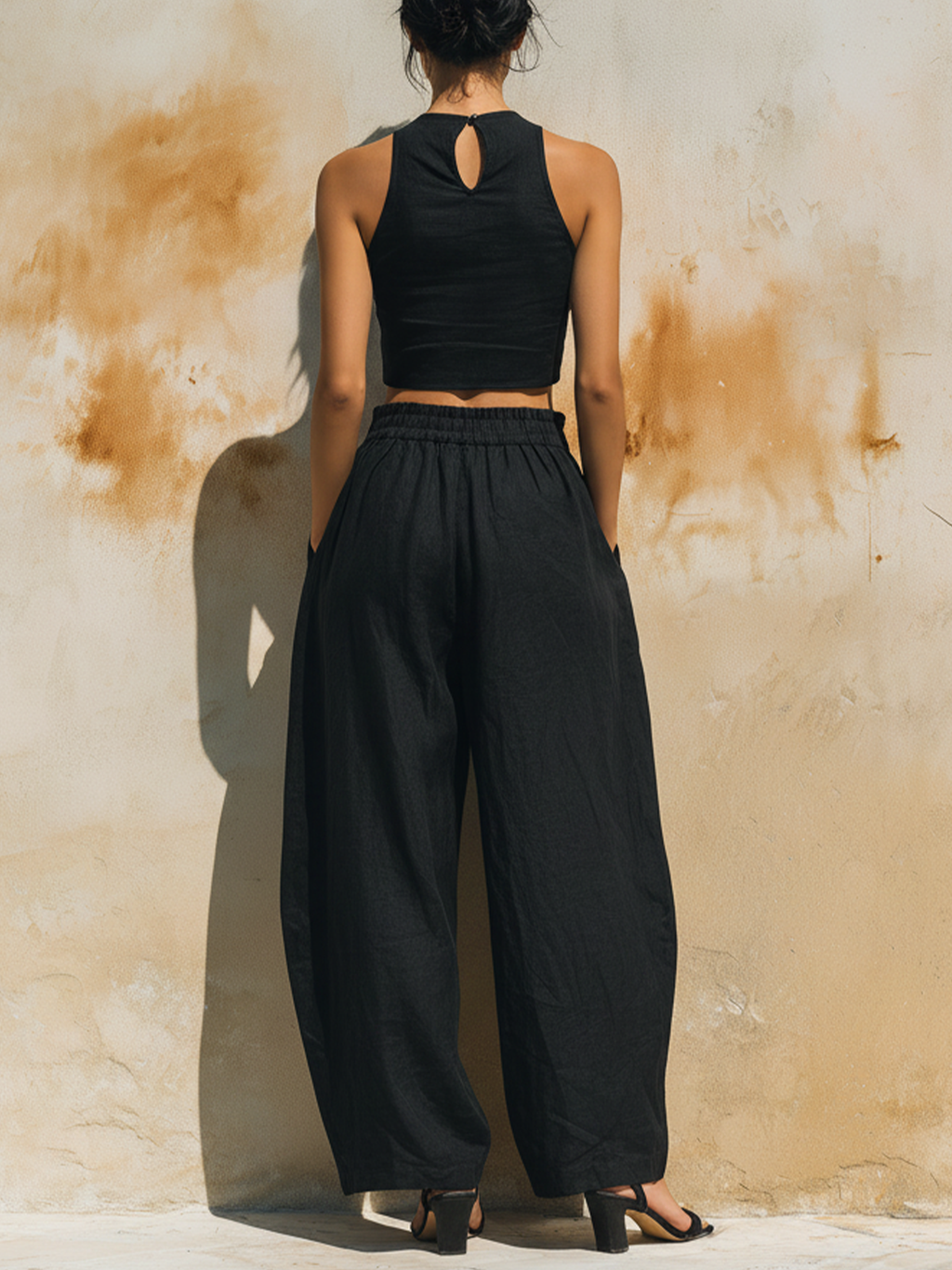 Black Linen-Blend Two-Piece Set