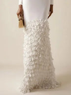 Off White Off The Shoulder Ruched  Mermaid Gown