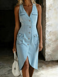 Women's Leisure Sleeveless Denim Skirt