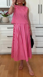 Stripe Sleeveless Two Piece Midi Skirt Set