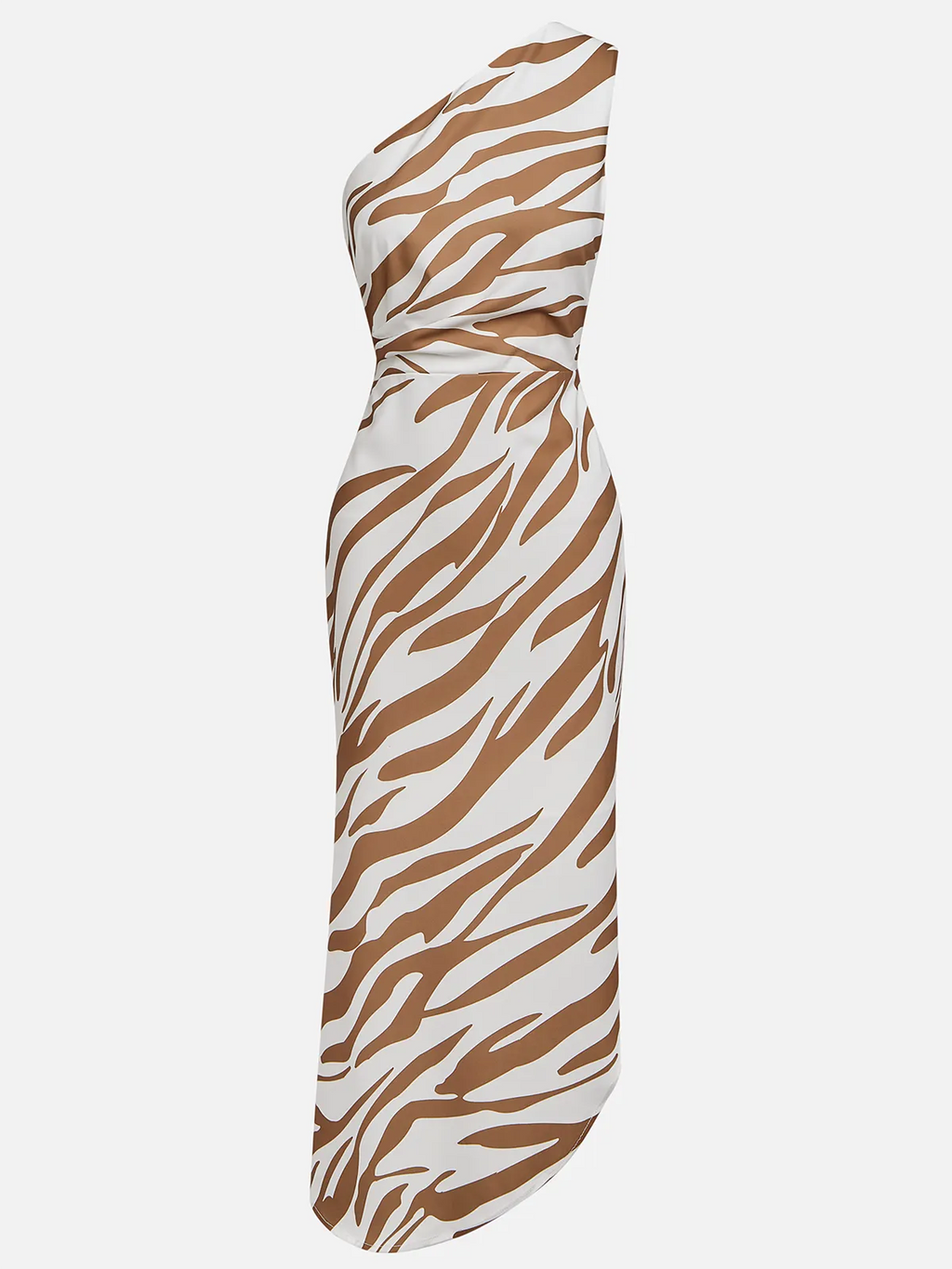 Khaki Slit Classic One Shoulder Sleeveless Sheath Midi Dress