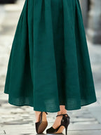 Maxi Linen Skirt, Plain, Bow, Vintage, Cyan