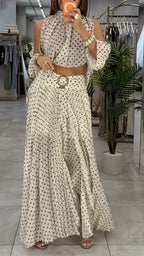 Polka Dot Halter Crop Top & Pleated Maxi Skirt Set