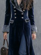 Retro Eco-friendly Fur Collar Velvet Coat