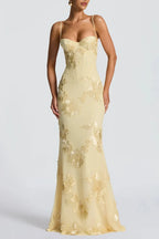 Yellow 3D Floral Mermaid Maxi Dress
