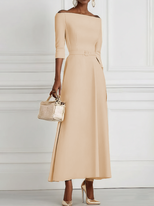 White Classic Off The Shoulder Half Sleeve A-Line Maxi Dress