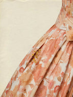 Maxi Linen Dress, Sleeveless, V Neck, Floral, Lace, Vacation, Vintage, Light Orange