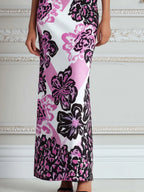 Cross-Strap Strapless Floral Bodycon Maxi Dress