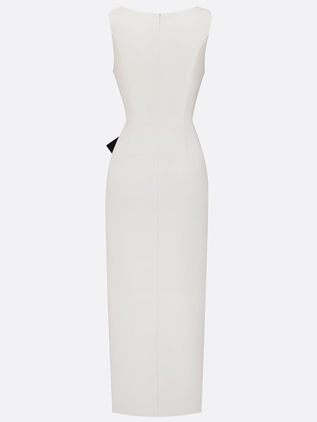 White Piping Classic Boat Neck Sleeveless Sheath Maxi Dress