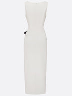 White Piping Classic Boat Neck Sleeveless Sheath Maxi Dress