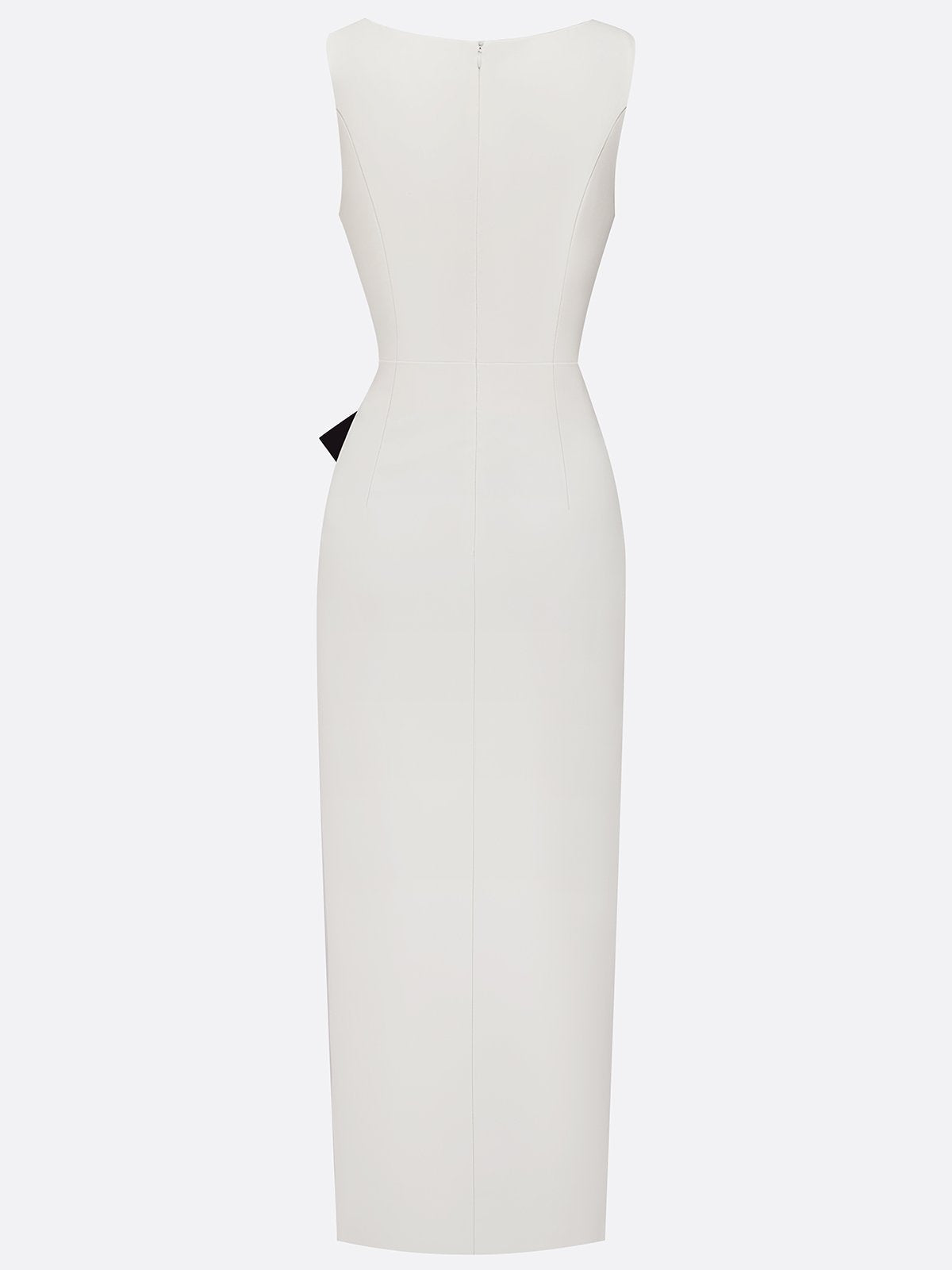 White Piping Classic Boat Neck Sleeveless Sheath Maxi Dress