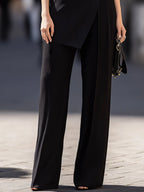 High-Neck Asymmetric Layered Top Wide-Leg Pants Set