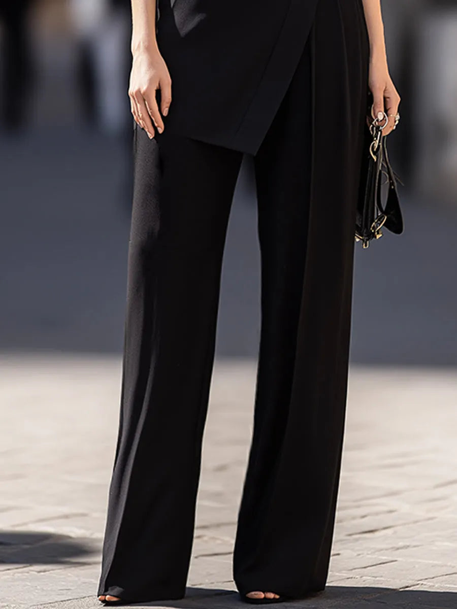 High-Neck Asymmetric Layered Top Wide-Leg Pants Set