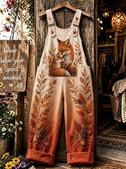Women's Autumn Animal-Print Faux-Denim Jumpsuit