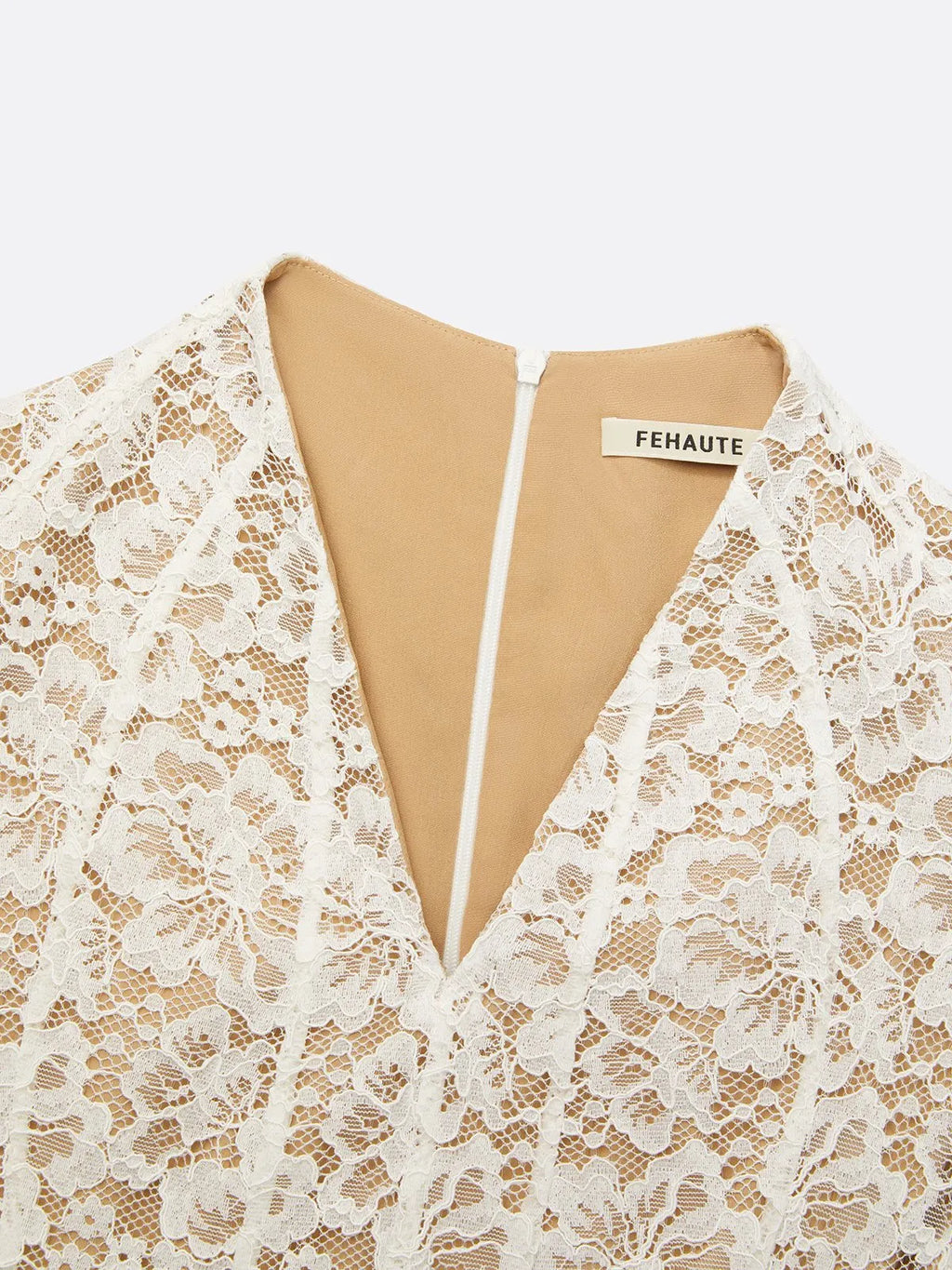 White Lace V Neck Sleeveless A-Line Midi Dress