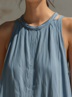 Light Blue Tencel Denim Wide-Leg Jumpsuit