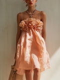 Blush Pink 3D Floral Cotton Mini Dress