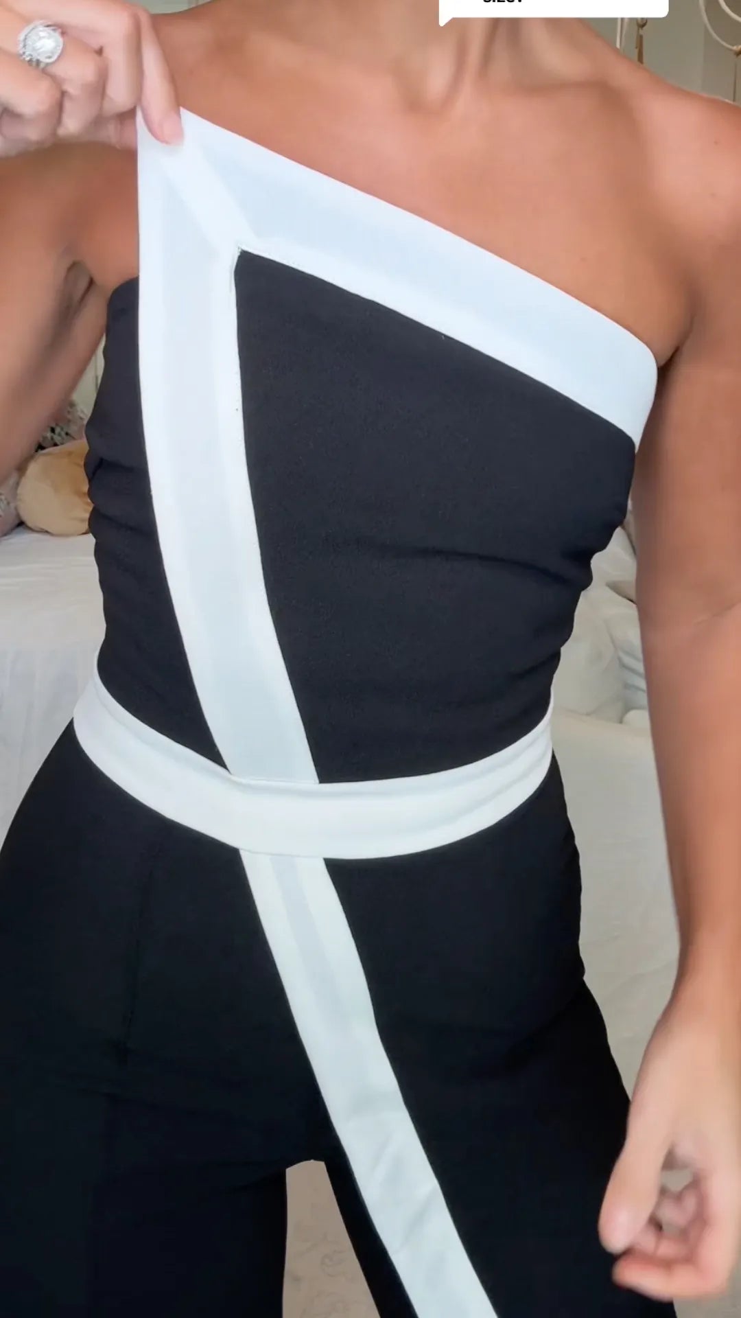 Color Block Strapless Flare Leg Jumpsuit