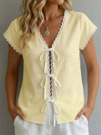 Color-block Short-sleeve Laces Top