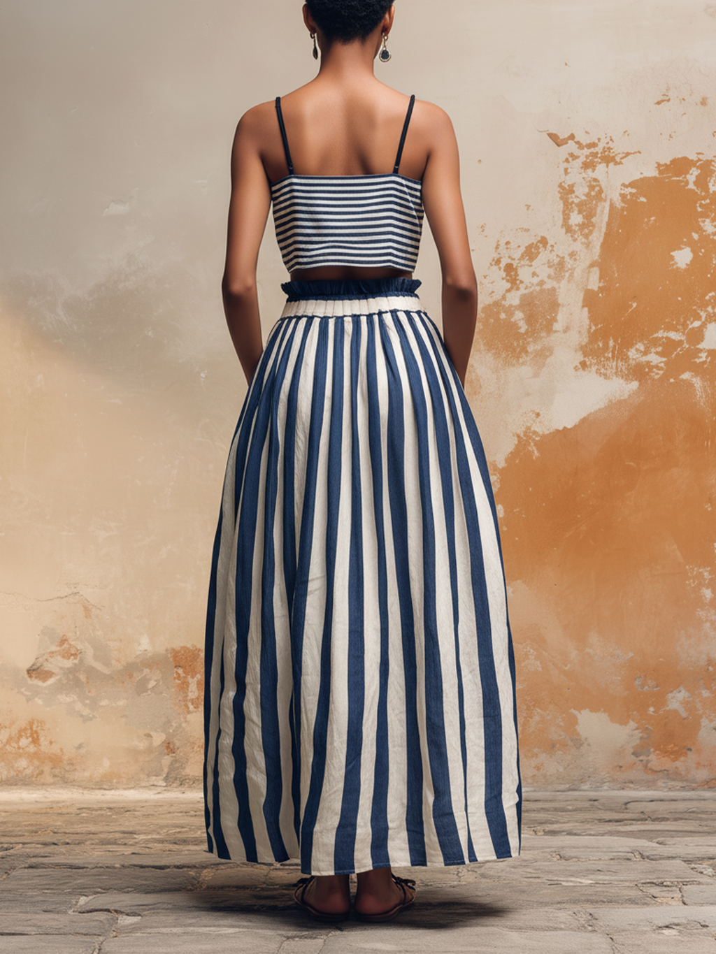 Striped Linen-Blend Two-Piece Set | Crop Top & Maxi Skirt With Pockets