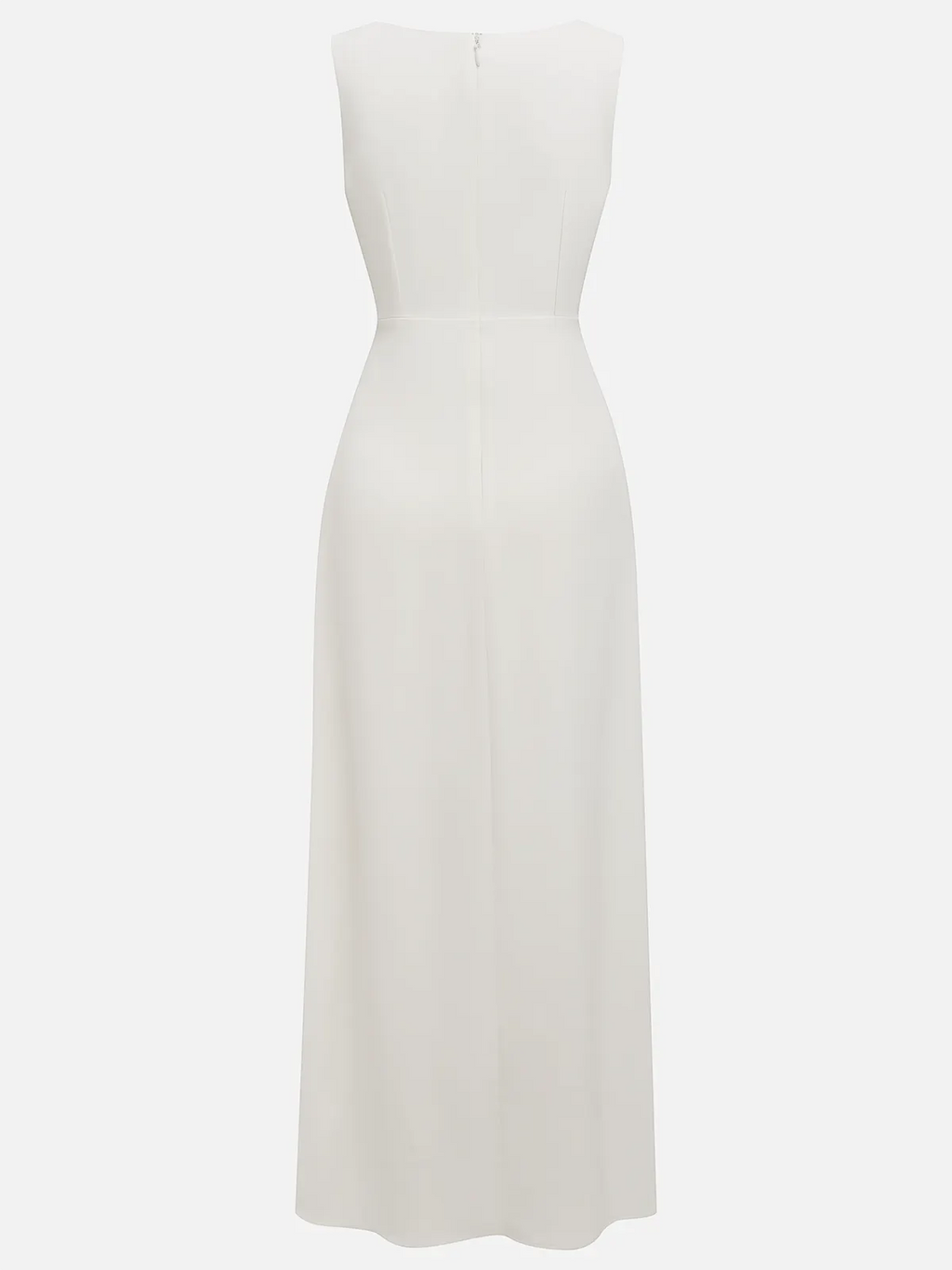 White Sequin Ruched Classic Boat Neck Sleeveless A-Line Midi Dress