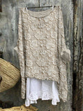 Floral Lace Embroidered Linen Blend Flowy Tunic 3223