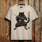 Men's Brave Cat Warrior Japanese Art Print Cotton Casual T-shirt