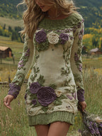 Classy Gradient Purple Lavender And Floral Art Cozy Knit Mini Sweater Dress