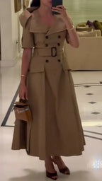 Khaki Trench‑Style Midi Dress