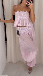 Women's Elegant Two-Piece Set with Lace-Paneled Camisole
