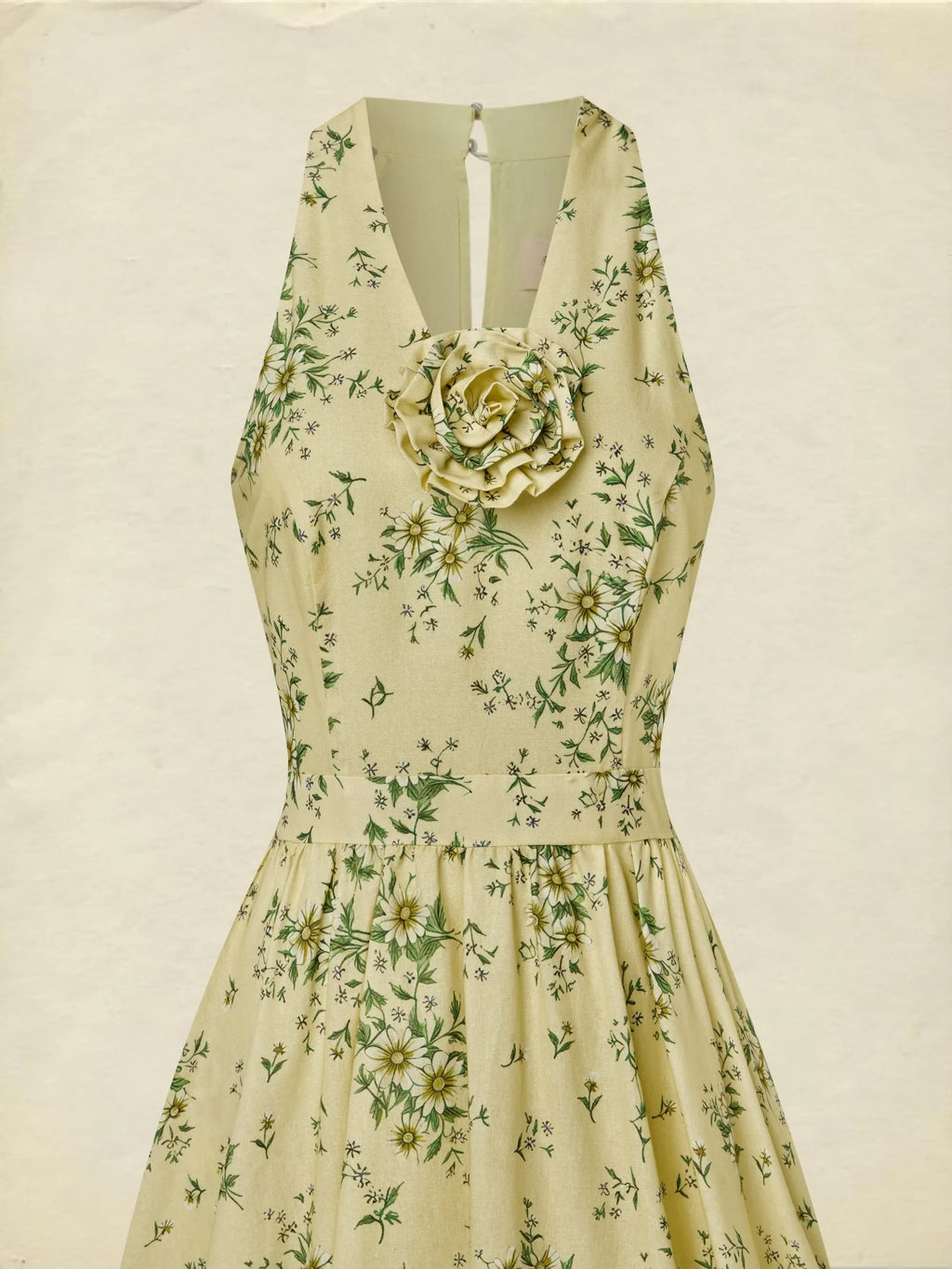 Maxi Cotton Dress, Sleeveless, V Neck, Floral, 3D Floral (Detachable), Vacation, Vintage, Yellow