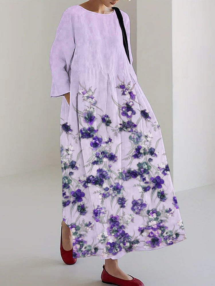 3d Floral Embroidered Women's Linen Long Dress
