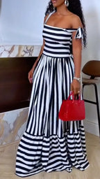 Striped Tie‑Strap Maxi Dress