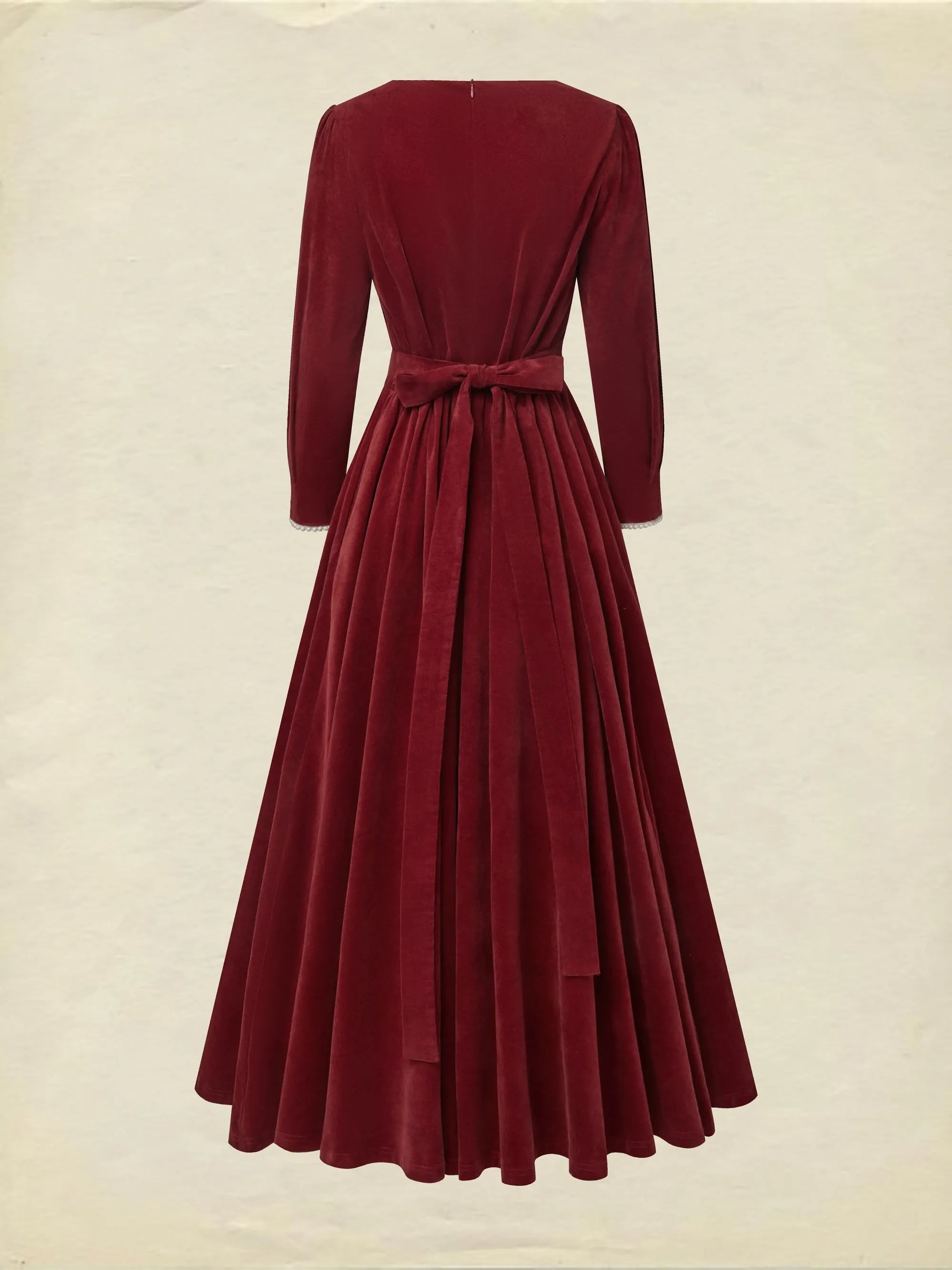 Maxi Cotton Dress, Half Sleeve, Square Neck, Plain, Pocket Design, Vintage, Red