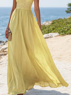 (SIZE:XS-XXL)Linen Maxi Dress, Sleeveless, V neck, Plain, Vintage, Yellow