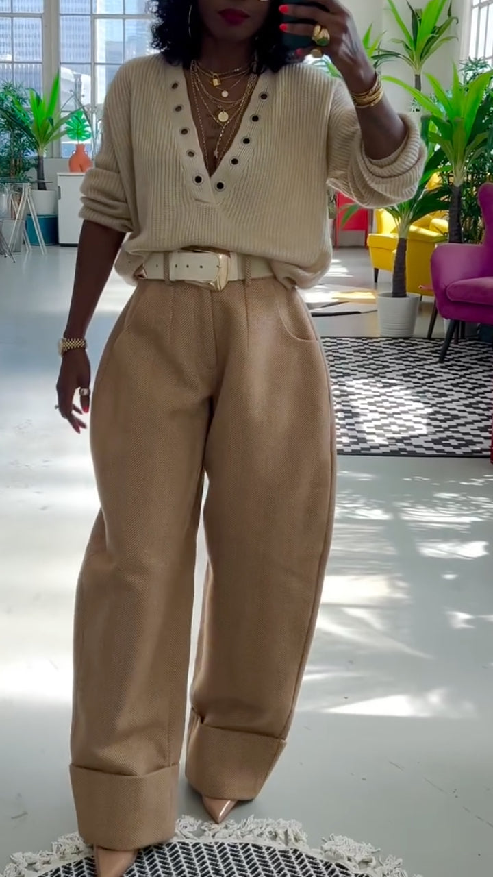 Knit Sweater & Beige Barrel Pants Co‐ord Set