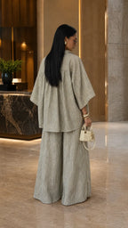 Crinkled Textured Oversized Shirt & Wide-Leg Pants Two-Piece
