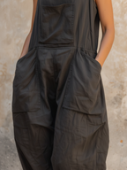 Dark Gray Cotton Sleeveless Oversized Harem Jumpsuit