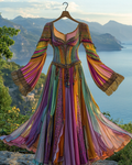 Elegant contrast color vacation rainbow maxi dress c044