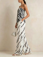 Abstract Stripe Halter Top & Wide-Leg Pants Set